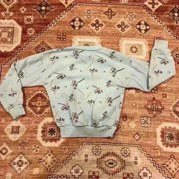 Vintage 80s Abstract Geometric Print Henley Sweatshirt - Picture 5 of 5